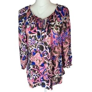 NWT‎ Talbots Peasant Whimsigoth Mod Blouse PAISLEY Print Black Blue Pink